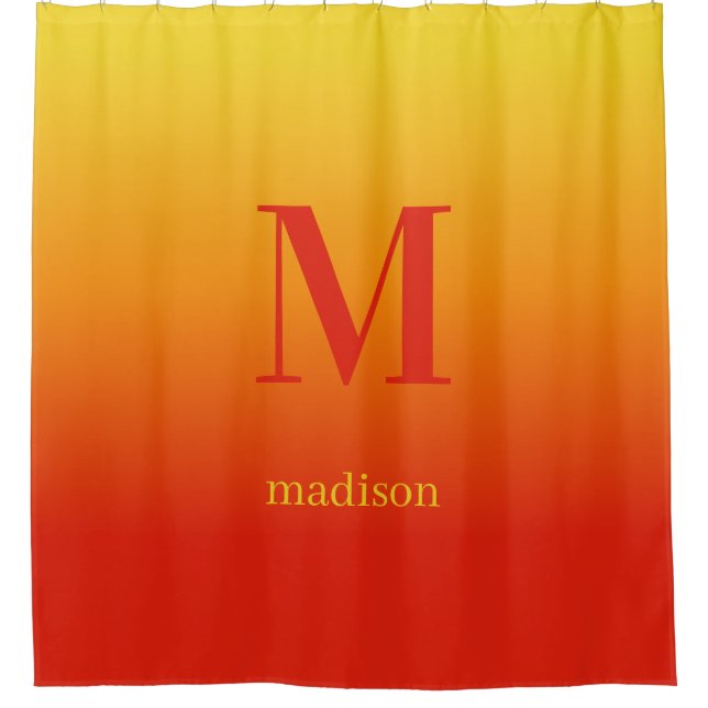 Custom monogram & name Yellow to Red Gradient Shower Curtain (Front)