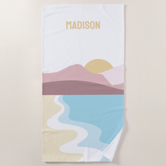 Custom Monogram Nature Illustration Beach Towel (Front)