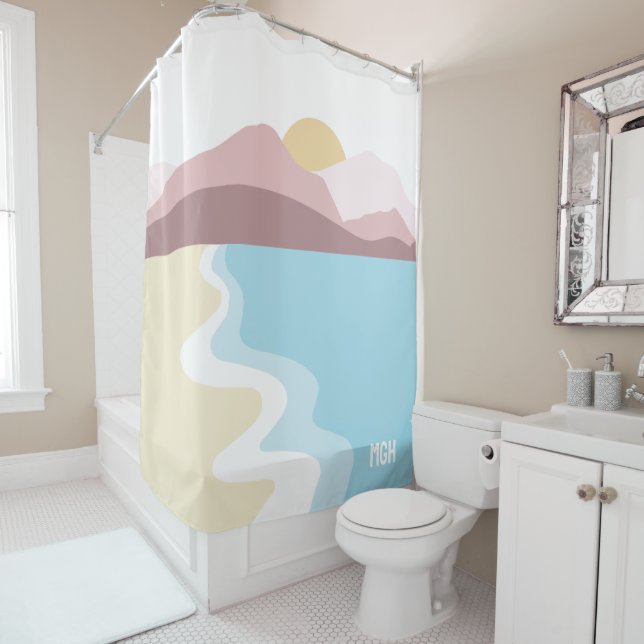 Custom Monogram Nature Illustration Shower Curtain (In Situ)