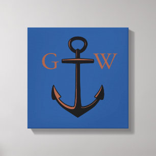 Custom Monogram Nautical Anchor and Line Canvas Print