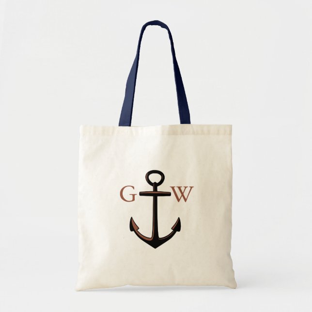 Custom Monogram Nautical Anchor and Line Tote Bag (Front)