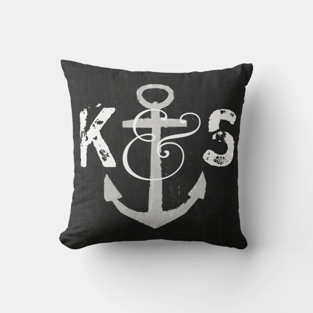 Custom Monogram Nautical Blackboard Throw Pillow (Front)