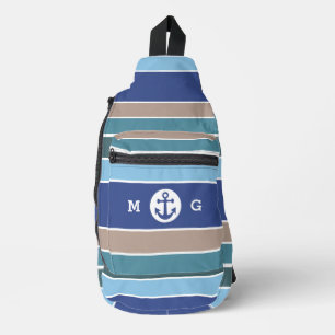 Custom Monogram Nautical Stripes Sling Bag