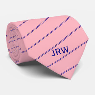 Custom Monogram Navy Blue and Pink Striped Tie