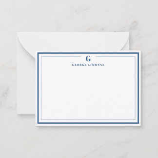 Custom Monogram Navy Blue Border Stationery Card