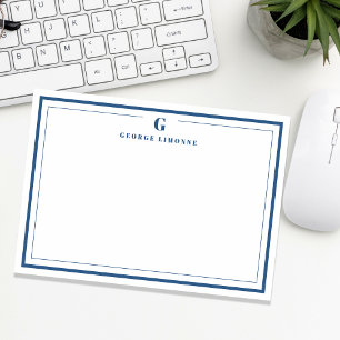 Custom Monogram Navy Blue Border Stationery Card