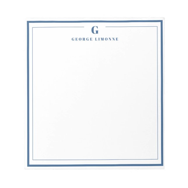 Custom Monogram Navy Blue Border Stationery  Notepad (Front)