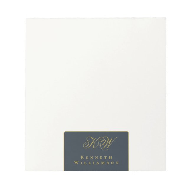 Custom Monogram Navy Blue Gold White Simple Men Notepad (Front)