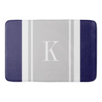 Custom Monogram Navy Blue Grey Stripes Pattern