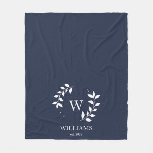 Custom Monogram Navy Blue Initial Newlywed Fleece Blanket
