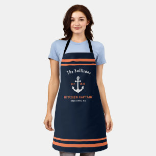 Custom Monogram Navy Coral Yacht Kitchen Captain Apron