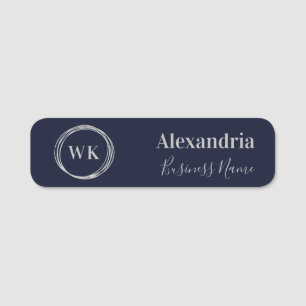 Custom Monogram Navy Silver Employee Name Tag