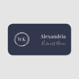 Custom Monogram Navy Silver Employee Name Tag