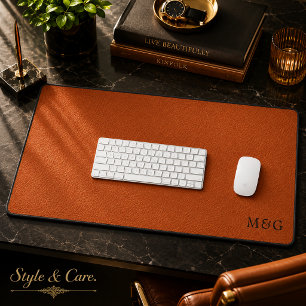 Custom Monogram on Elegant Brown Leather Look Desk Mat