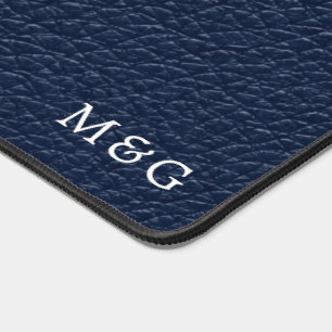 Custom Monogram on Elegant Navy Leather Look Desk Mat