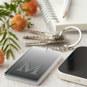 Custom Monogram On Ombre Black Grey White Gradient Key Ring
