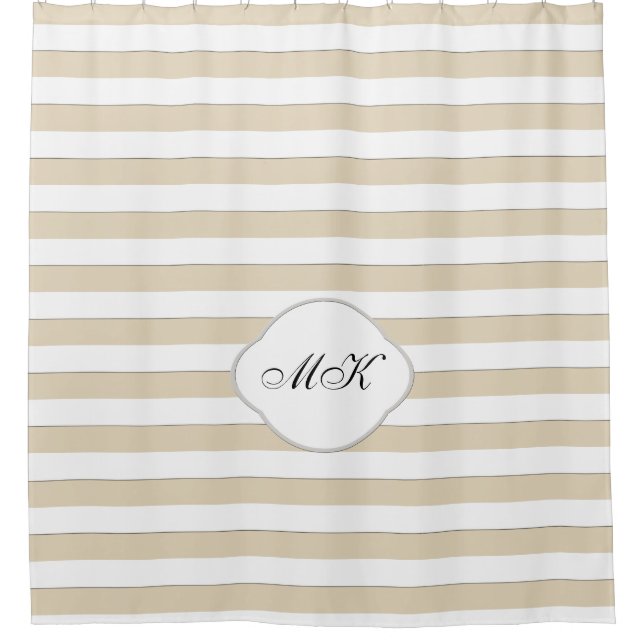 Custom Monogram on White Stripes on Custom Colour Shower Curtain (Front)
