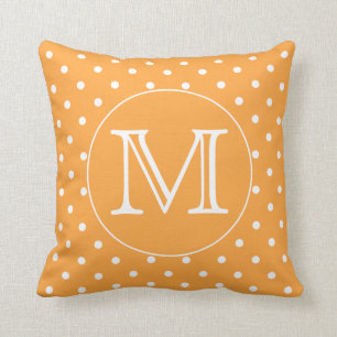 Custom Monogram. Orange and White Polka Dot. Cushion
