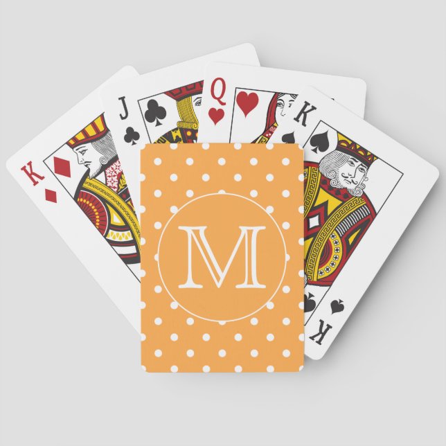Custom Monogram. Orange and White Polka Dot. Playing Cards (Back)