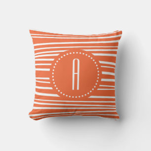 Custom Monogram Orange Stripe Throw Pillow