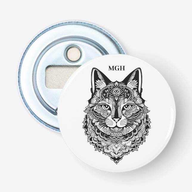 Custom Monogram Ornamental Cat Bottle Opener (Front)