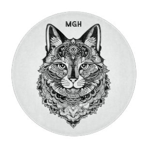 Custom Monogram Ornamental Cat Cutting Board