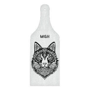 Custom Monogram Ornamental Cat Cutting Board