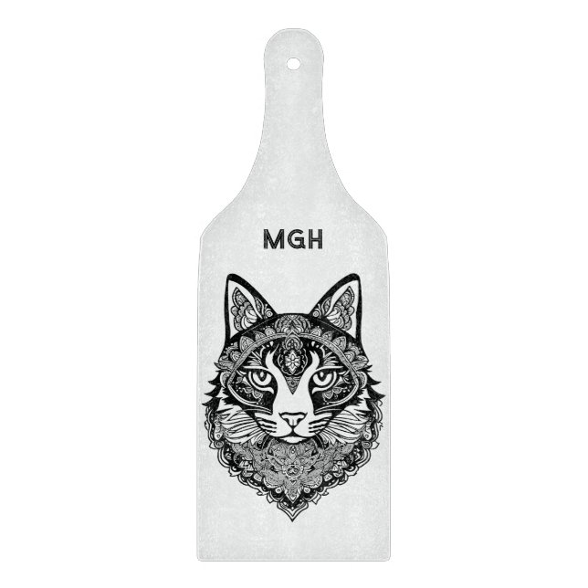 Custom Monogram Ornamental Cat Cutting Board (Front)