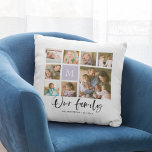 Custom Monogram Our Family Photo Collage Cushion<br><div class="desc">Monogram pillow featuring the words "Our family" in a stylish script with 8 square photos arranged in a grid layout on the front and back side making it 16 photos in total that you can replace with you own photos against a white background. You can also add your family initial...</div>