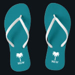 Custom monogram palm beach wedding flip flops<br><div class="desc">Personalised palm beach wedding flip flops for bride and groom or guests. Elegant party favour set with custom last name or monogram and sailing ship / boat anchor icon. Custom background and strap colour for him and her / men and women. Romantic turquoise blue and white his and hers wedge...</div>