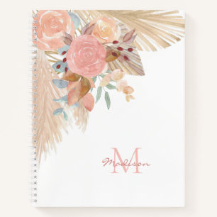 Custom Monogram Pampas Grass Floral Eucalyptus  Notebook
