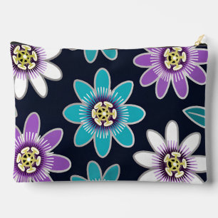 Custom Monogram Passion Flower Floral Large Accessory Pouch