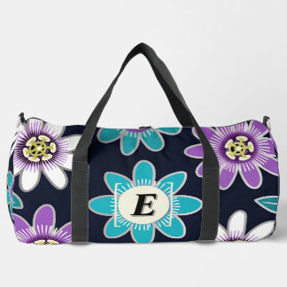 Custom Monogram Passion Flower Floral Large Duffle Bag