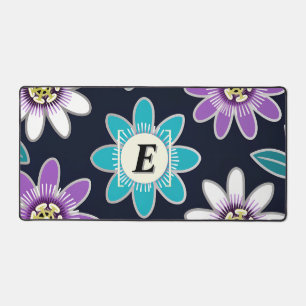 Custom Monogram Passion Flower Floral Pattern  Desk Mat
