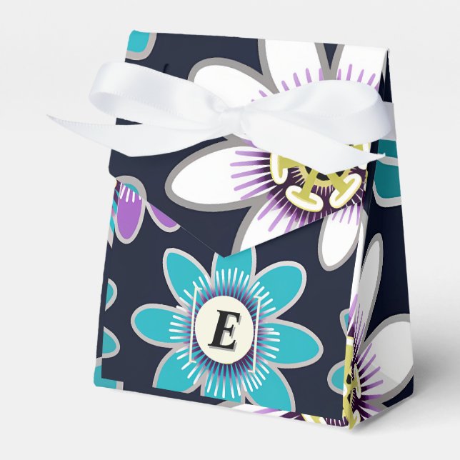 Custom Monogram Passion Flower Floral Pattern  Favour Box (Front Side)