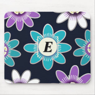 Custom Monogram Passion Flower Floral Pattern Mouse Pad