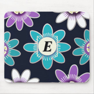 Custom Monogram Passion Flower Floral Pattern Mouse Pad