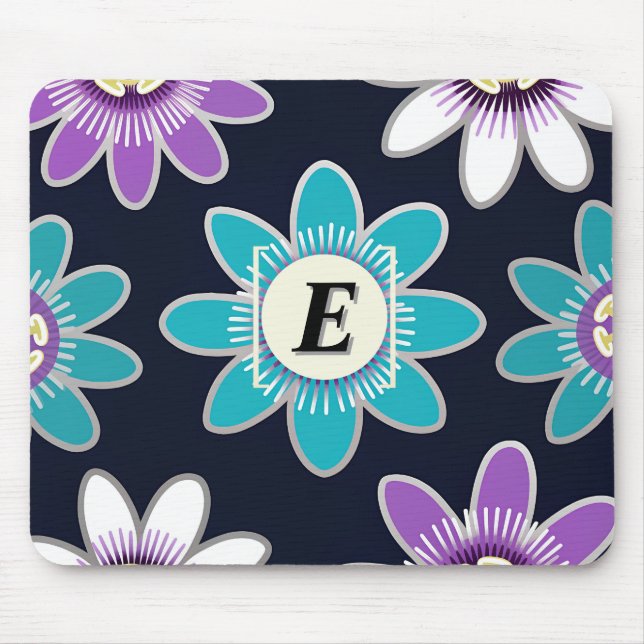 Custom Monogram Passion Flower Floral Pattern  Mouse Pad (Front)