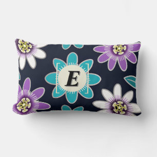 Custom Monogram Passion Flower Pattern  Lumbar Cushion