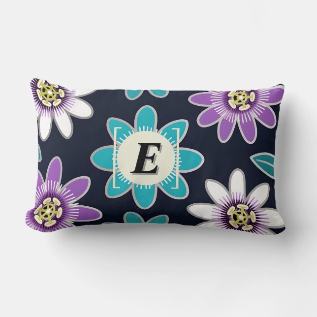 Custom Monogram Passion Flower Pattern  Lumbar Cushion (Front)