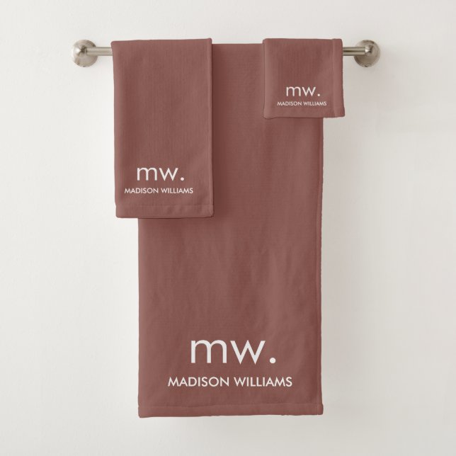 Custom Monogram Pastel Elegant Stylish Modern Bath Towel Set (Insitu)