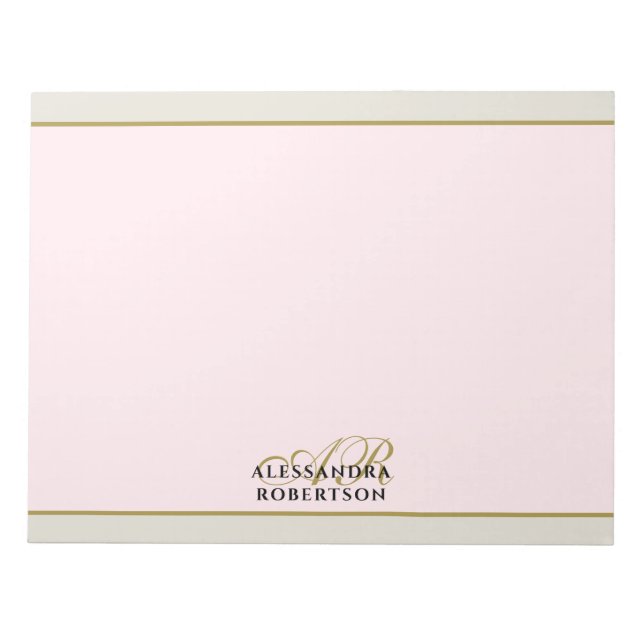 Custom Monogram Pastel Pink Gold Beige Sand Chic Notepad (Front)