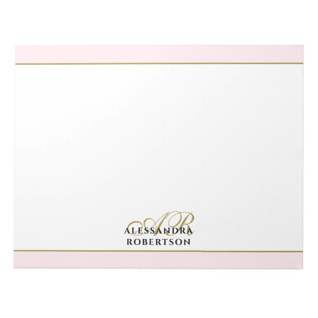 Custom Monogram Pastel Pink Gold Initials Stylish Notepad (Front)