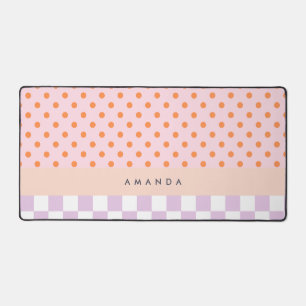 Custom Monogram Pastel Polka Dot Lilac Check Gifts Desk Mat