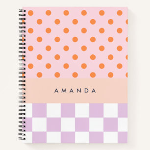 Custom Monogram Pastel Polka Dot Lilac Check Gifts Notebook