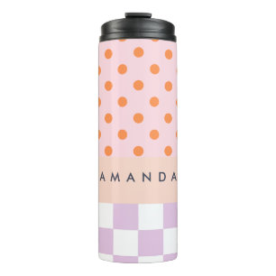 Custom Monogram Pastel Polka Dot Lilac Check Gifts Thermal Tumbler