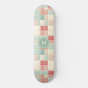 Custom Monogram Pastels Pattern Faux Ceramic Tiles Skateboard