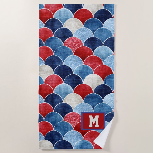 Custom Monogram Patriotic Floral Beach Towel (Front)