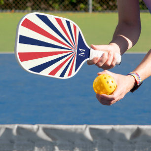 Custom Monogram Patriotic Sunburst Pattern Pickleball Paddle