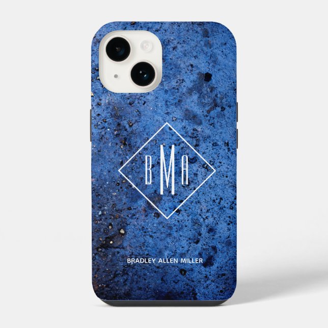 Custom Monogram Personalised Blue iPhone Case (Back)